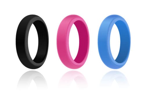 three colored silicone o rings in a row